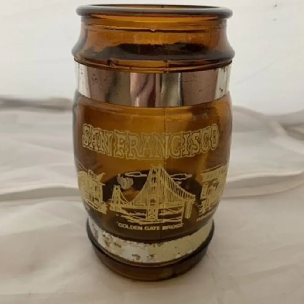 Vintage San Francisco Souvenir Brown Glass Mug Wood Handle
